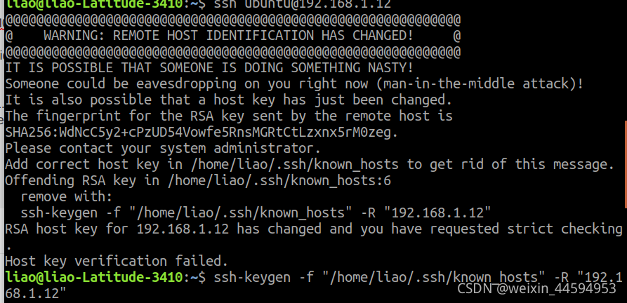 ssh 时报remove with ssh-keygen -f...