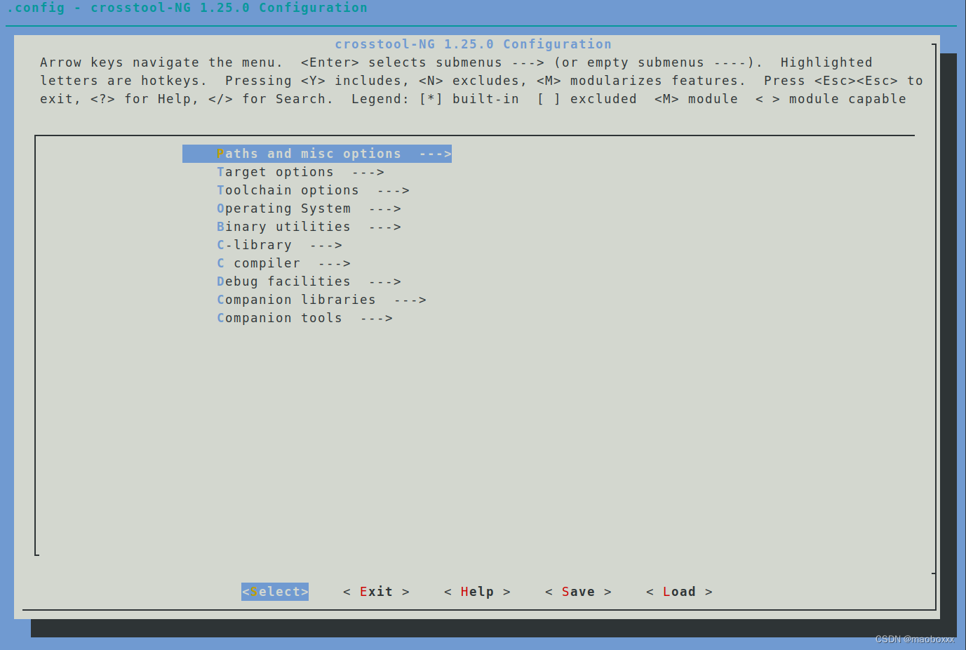 crosstool-ng配置菜单