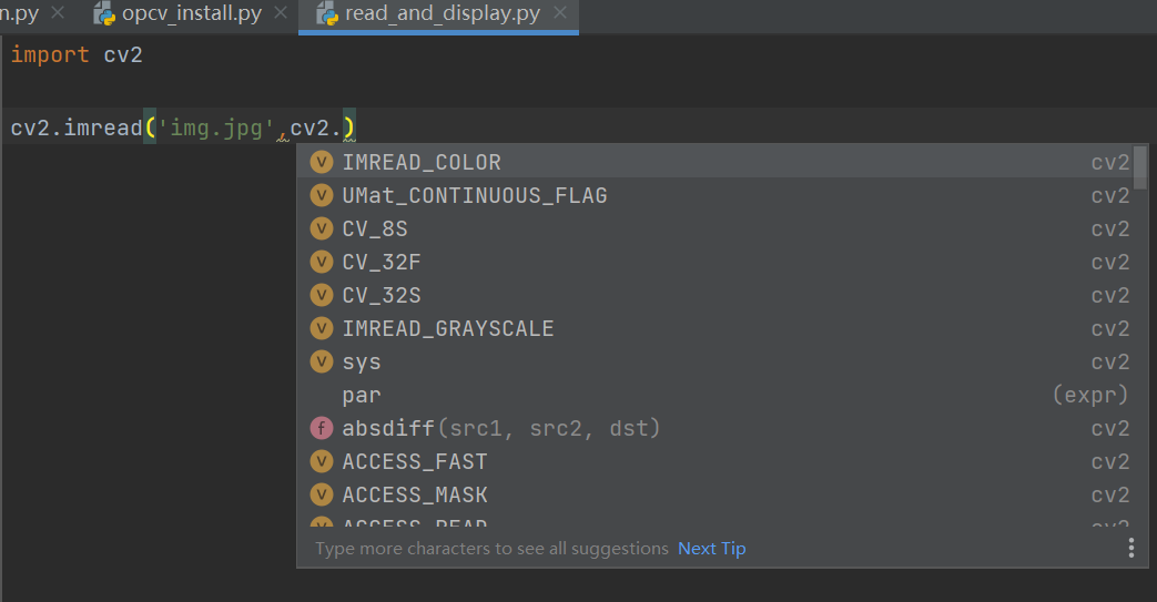 pycharm中opencv库导入 cv2. 无函数提示跳出解决方法