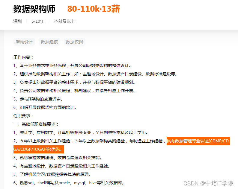 哪些岗位需要考CDMP/CDGA/CDGP证书？