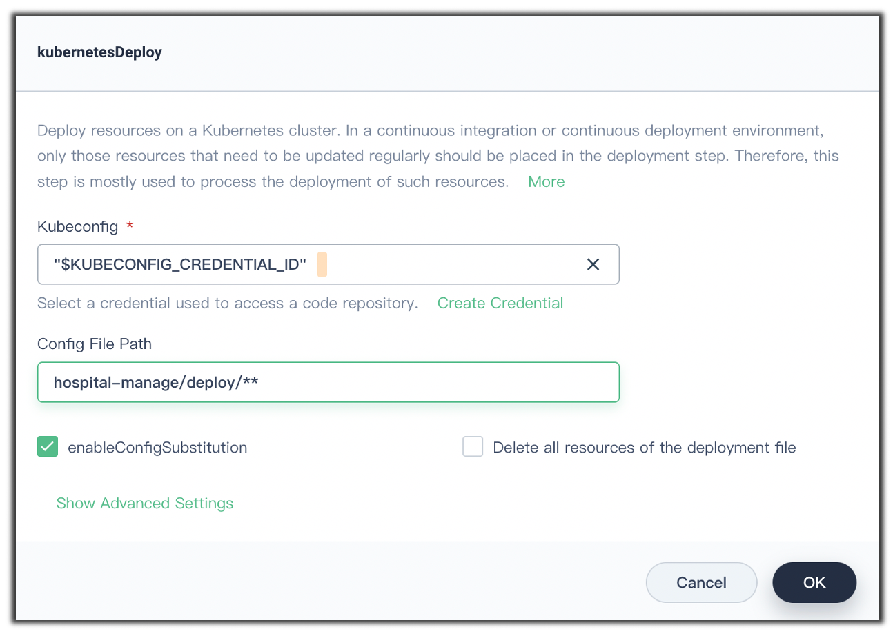 图 15 在流水线中添加 kubernetesDeploy 这一步骤