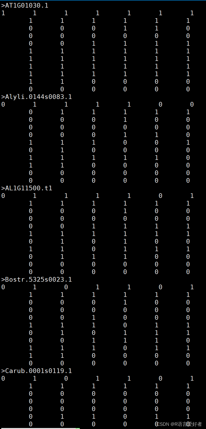 fasta序列转为数字0和1-python