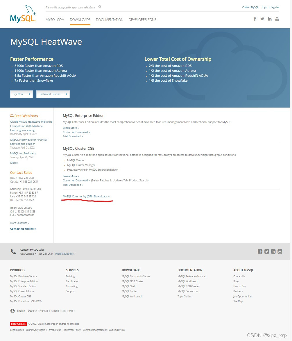 这个图片展示的是2022年4月10日我登录MySQL官网所显示的界面，由于我的英文不大好，我无法第一时间翻译出每个英文短语的意思。