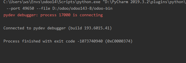 Process finished with exit code -1073740940 (0xC0000374) 运行odoo 在 ...