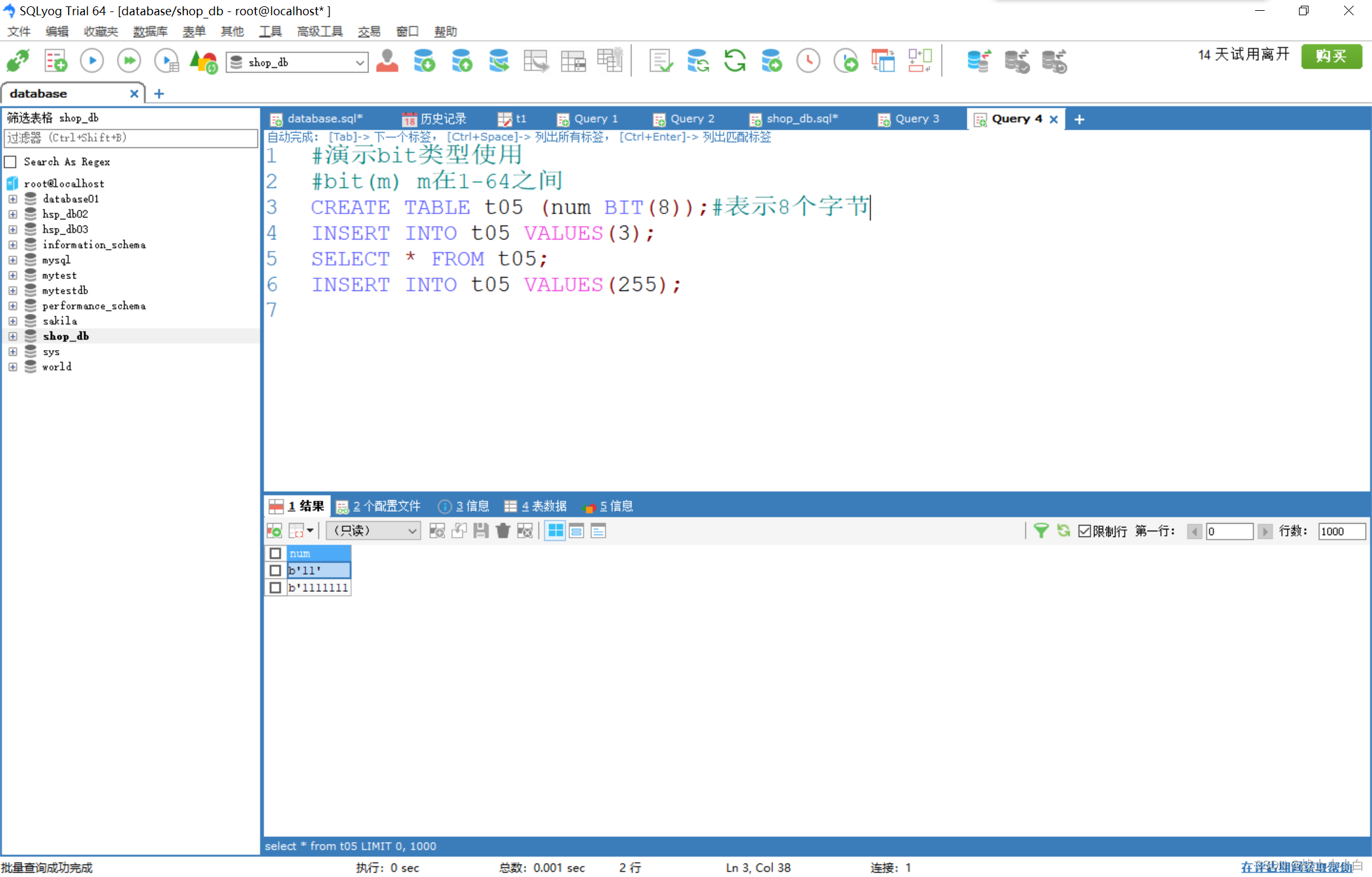 MySQL——列类型之bit