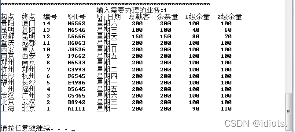 数据结构课设——航空航天订票系统