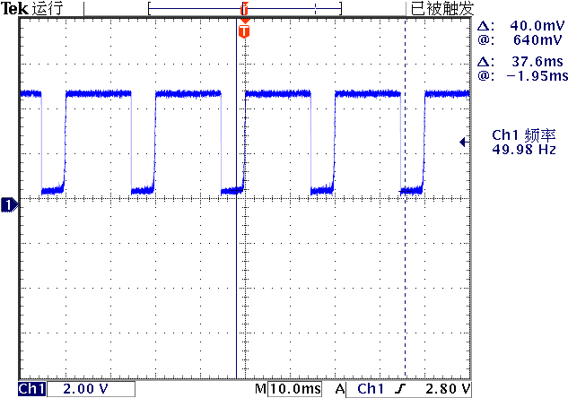 ▲ 图2.1.3 在触碰时测量T2集电极电压波形