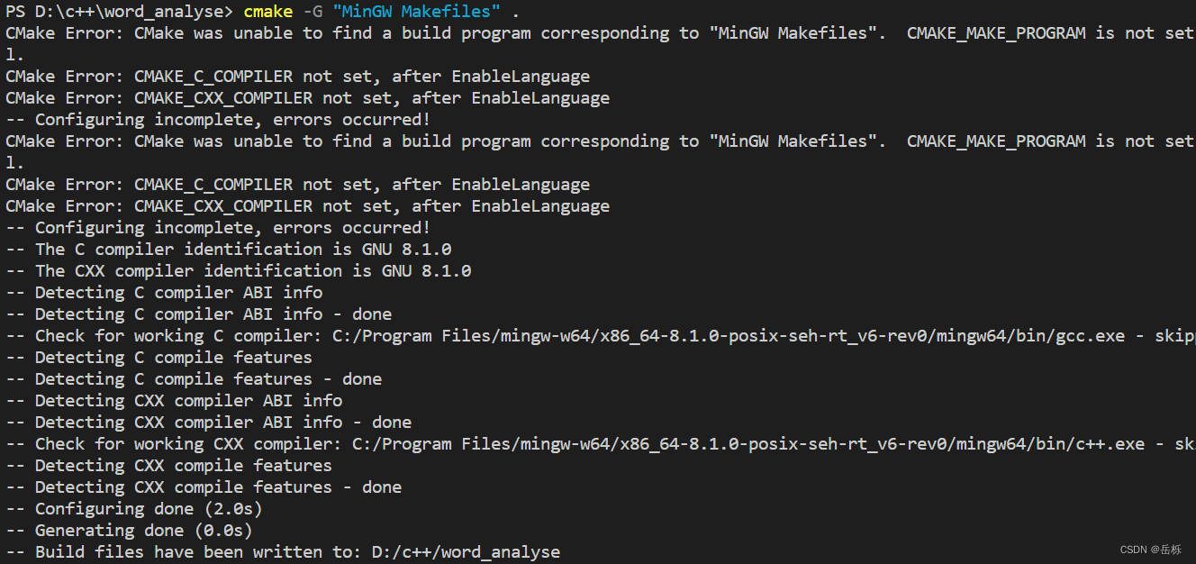 cmake -G "MinGW Makefiles"