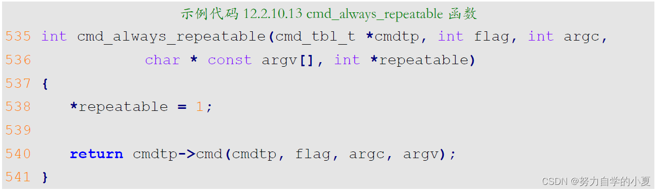 示例代码12.2.10.13 cmd_always_repeatable函数代码截图