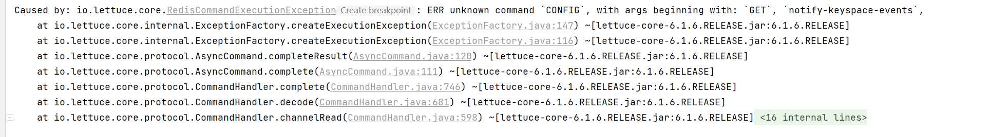 解决监听redis key过期事件出现ERR unknown command `CONFIG`, with args beginning with: `GET`, `notify-keyspace-e