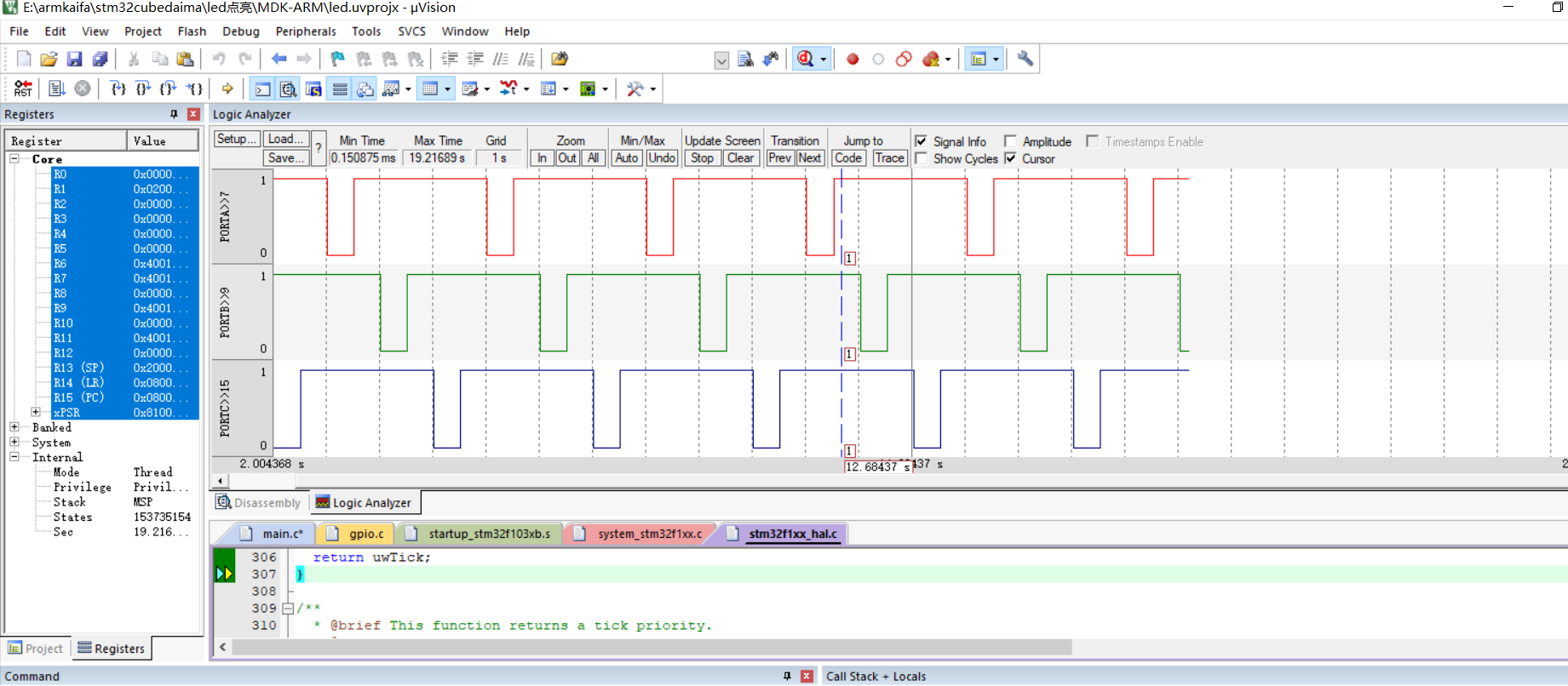 stm32实现串口通信和LED灯点亮