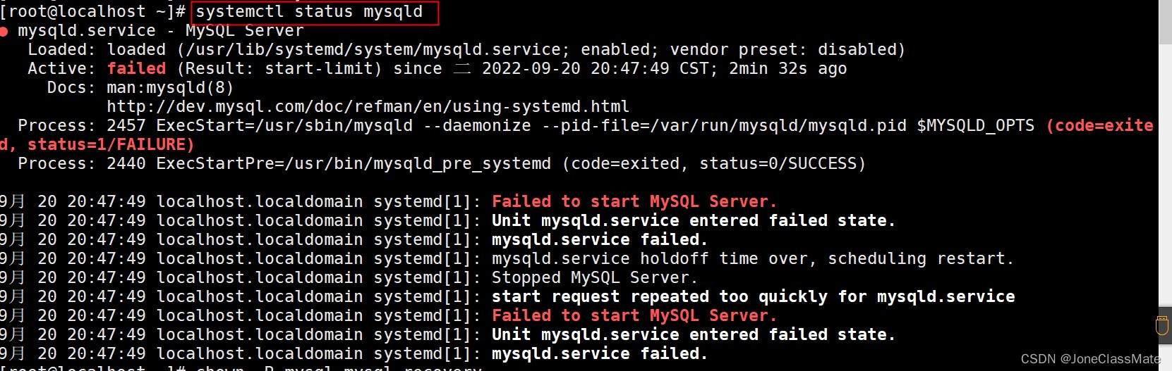 Mysql重启报错b For Mysqld.service Failed Because The Control Process Exited ...