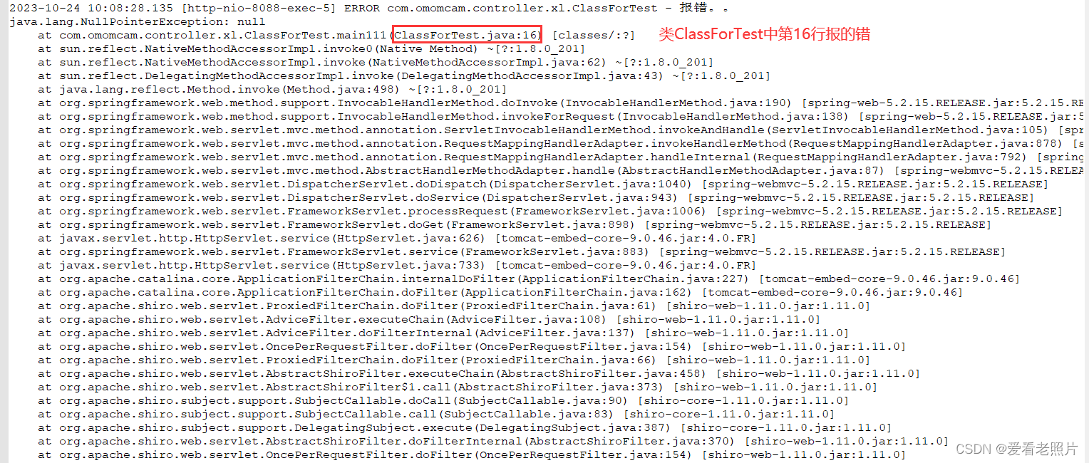 使用logger.error(“自定义错误信息描述“，e)将错误信息输出到日志文件上