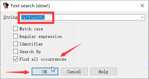 图7 搜索字符串0x7f0e005c