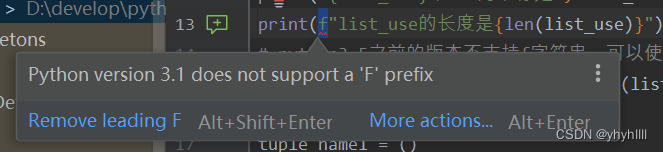 Python在idea中报错。python version 3.1 does not support a f prefix_python ...