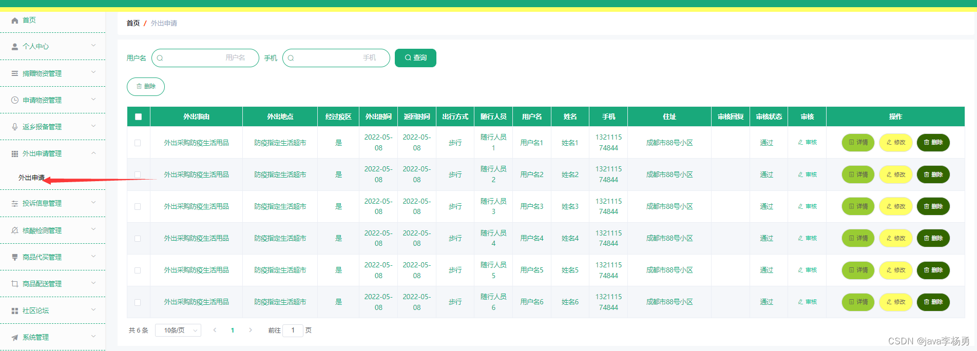 基于Java+Springboot+Vue+elememt疫情返乡人员管控系统设计实现