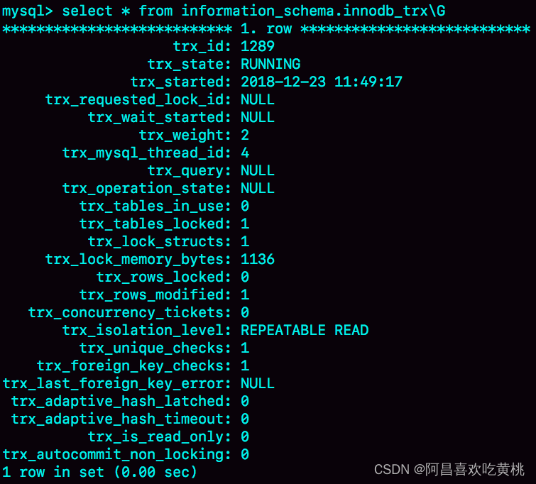 图 3 从 information_schema.innodb_trx 查询事务状态