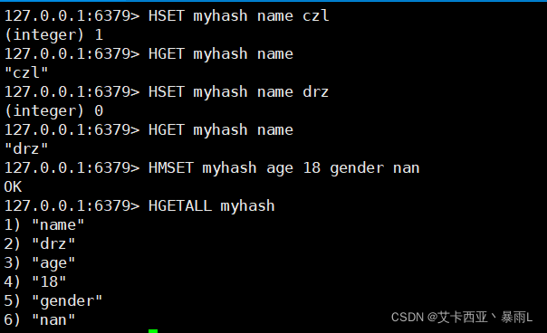 HMSET key field1 value1 [field2 value2..]