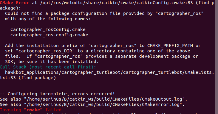 ROS编译时cartographer,cartographer-ros did not find