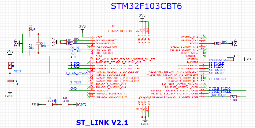 使用stm32f103cbt6自制st link v2