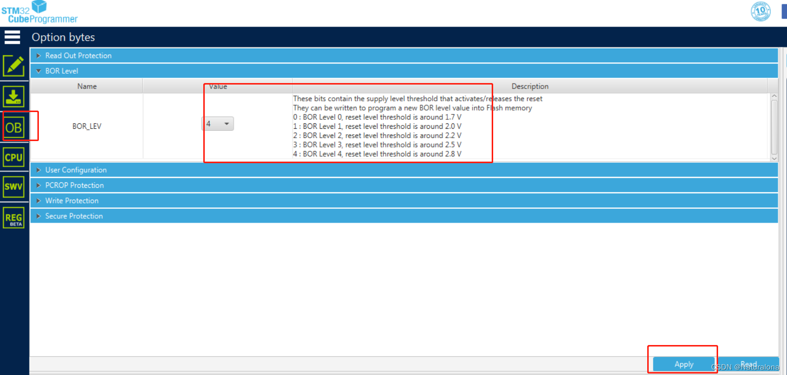 STM32CubeProgrammer修改 Option Bytes