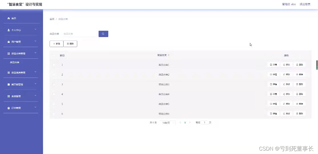 图5-8菜品分类管理界面图