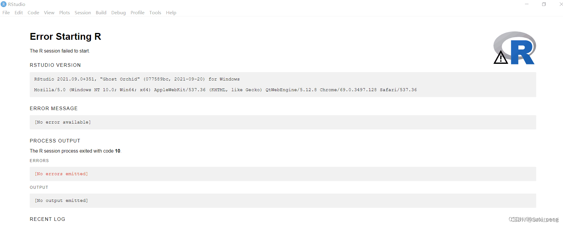 Rstudio出现Error Starting R The R session failed to start.错误-CSDN博客