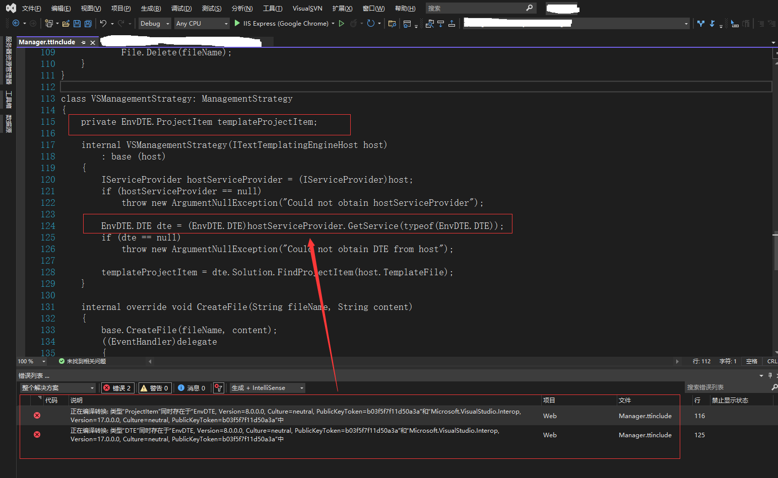 正在编译转换类型“ProjectItem“同时存在于“EnvDET,Version=xxx,”和“Microsoft