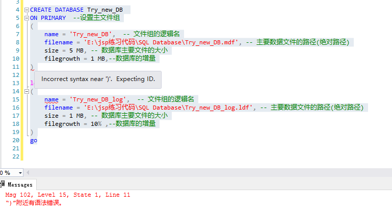 sql server: Incorrect syntax near ‘)‘, Expecting ID._incorrect syntax ...