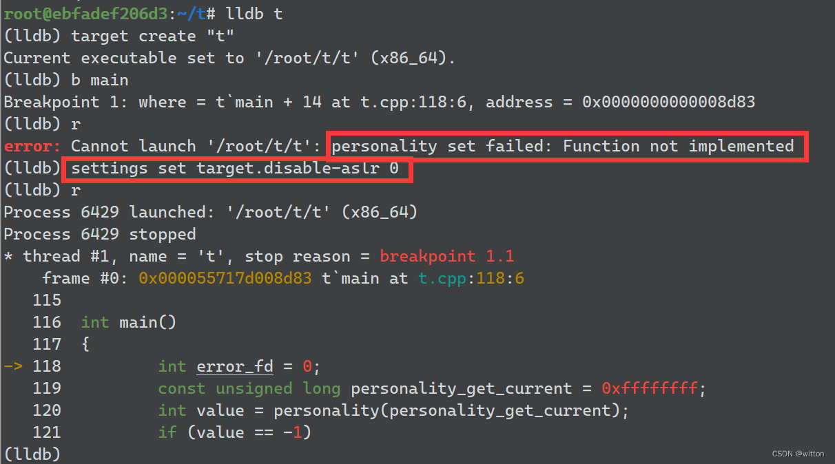 解决lldb调试时可能出现的personality set failed: Function not implemented