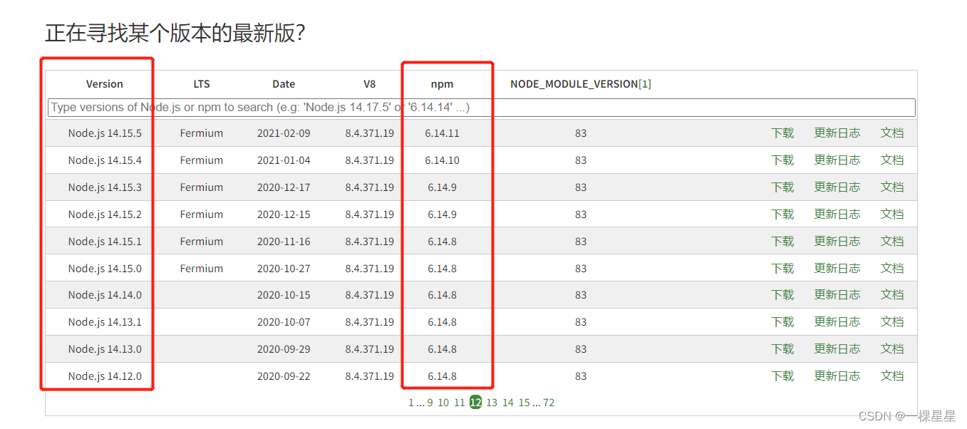 node and npm versions