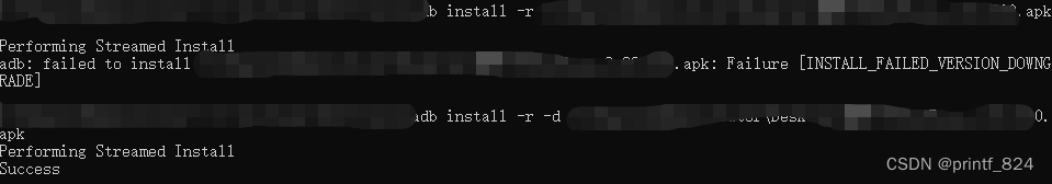 adb安装apk报错：[INSTALL_FAILED_VERSION_DOWNGRADE]