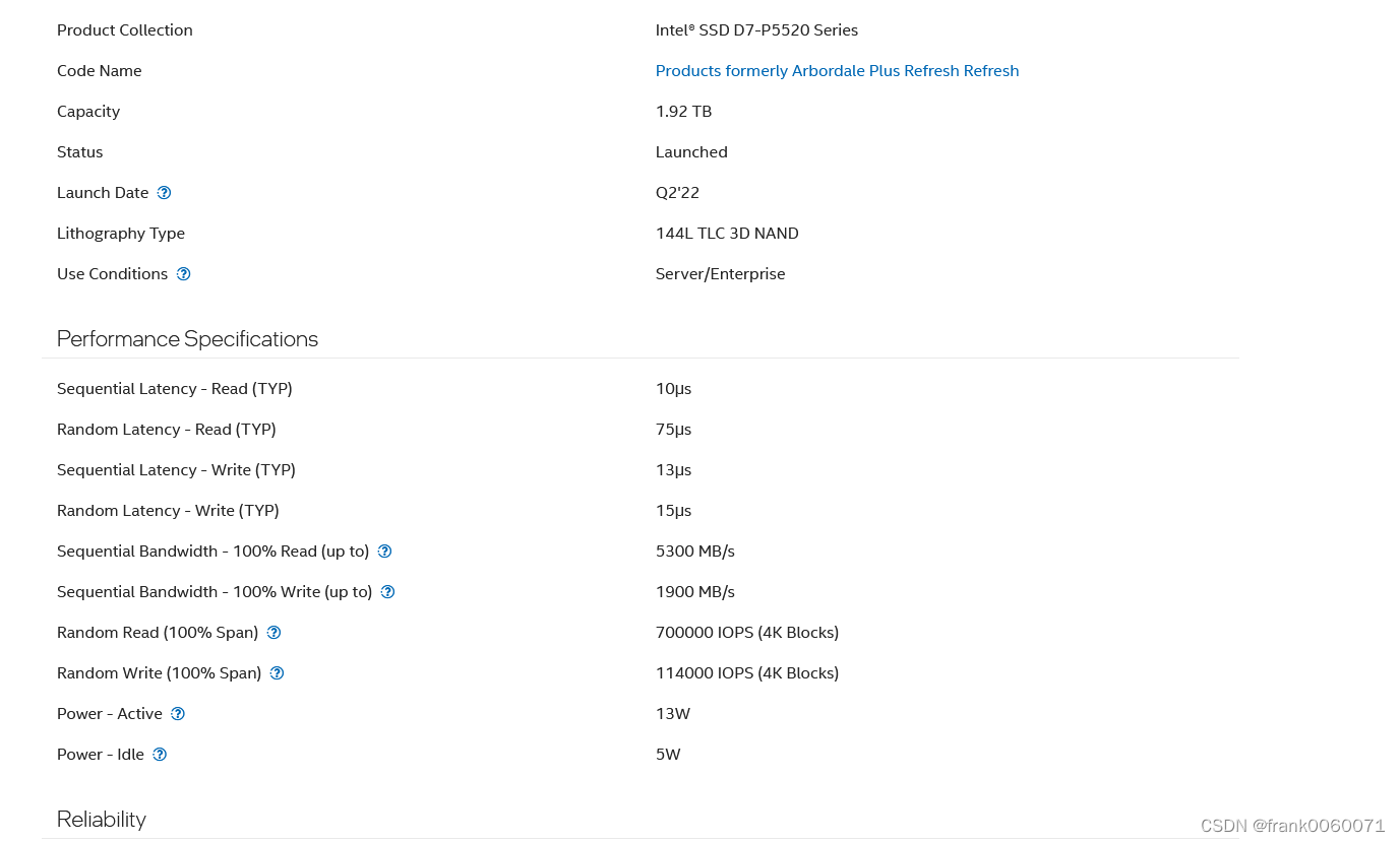 intel NVME SSD 性能 P5600 P5510 P5520