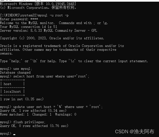 (1130, “L APTOP-BNB92BKD‘ is not allowed to connect to this MySQL server‘ )“L APTOP”不允许连接到这