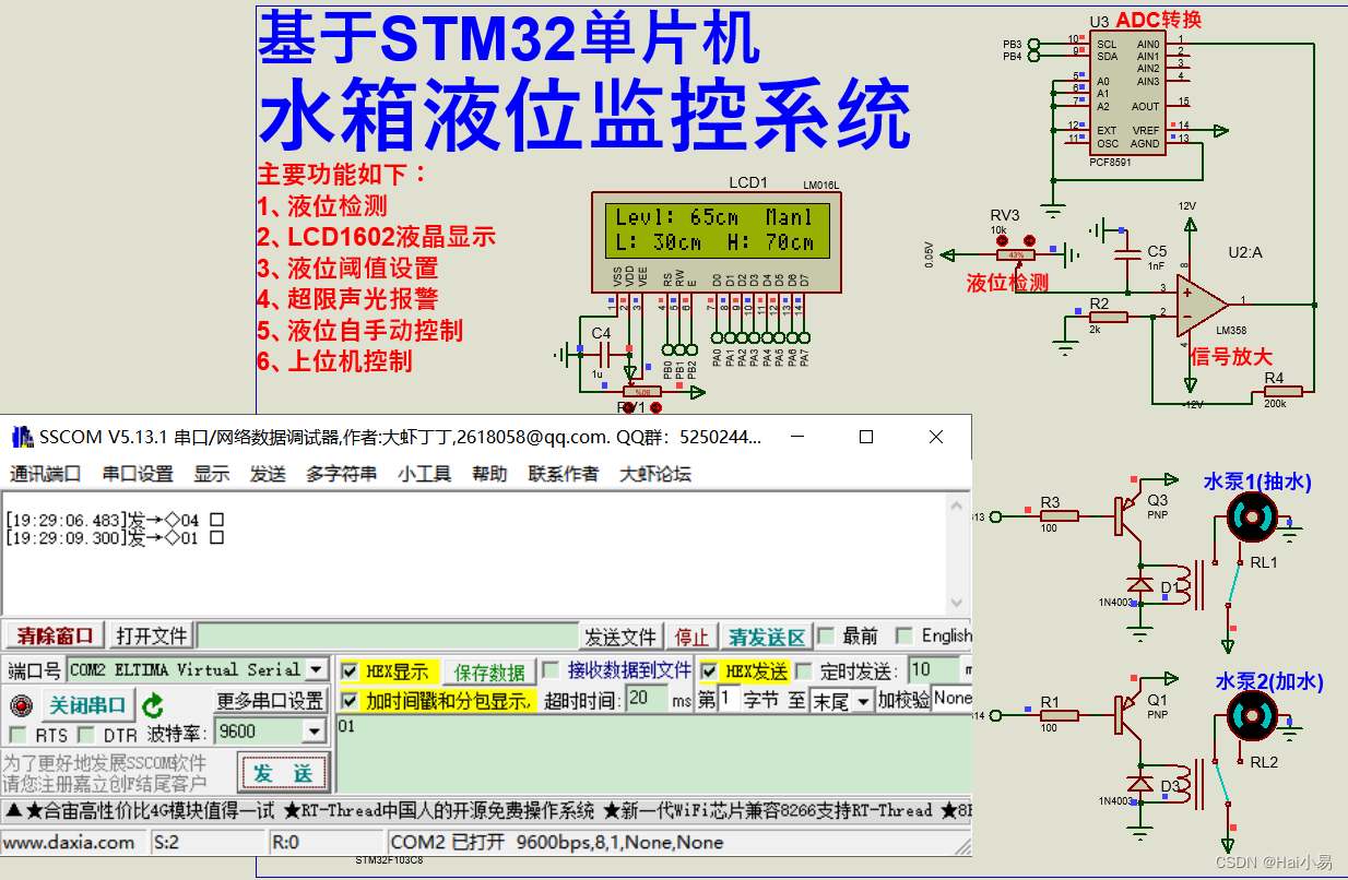 【Proteus仿真】【STM32单片机】水箱液位监控系统