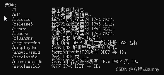 cmd中输入指令ipconfig/?得到上图