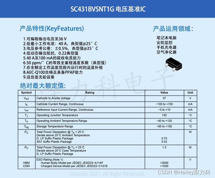 常用电压基准芯片SC431BVSNT1G 应用及介绍