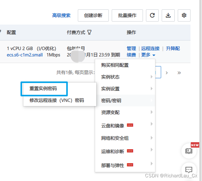 重置实例密码