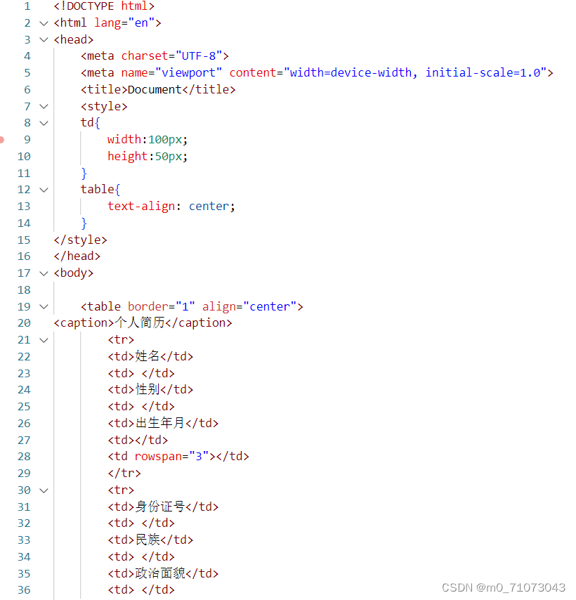 html--制作表格与单元格合并_html table合并表格-CSDN博客