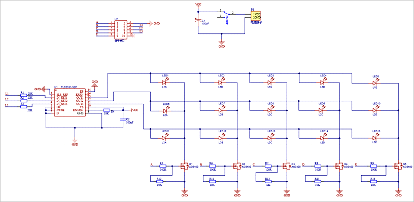 ▲ 图3.5.1 LED 灯板原理图