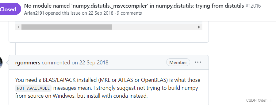 Strongly suggest not trying to build numpy from source on Windows,but install with conda instead