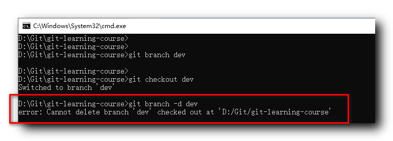 git-error-cannot-delete-branch-dev-checked-out-at-d