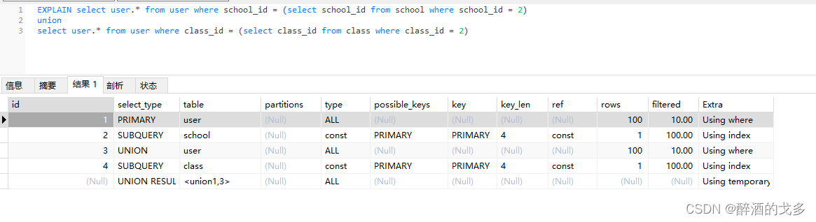 MySQL——EXPLAIN用法详解