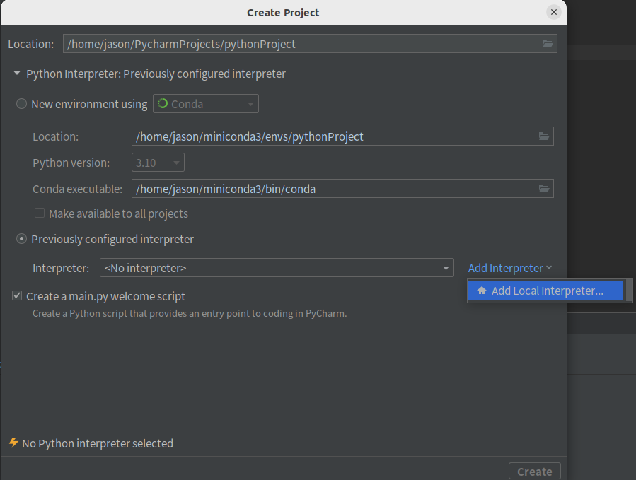 2023 Pycharm 给项目配置解释器 基于已经创建的conda虚拟环境