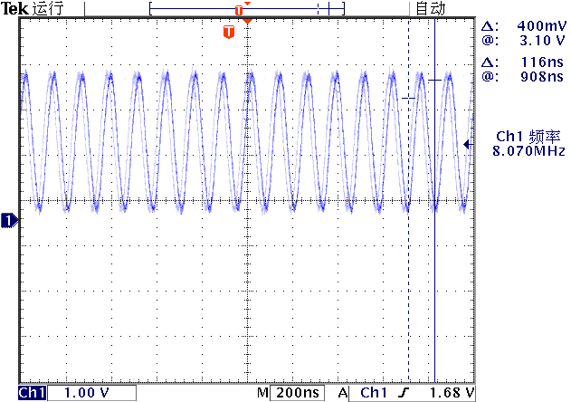 ▲ 图1.3.3 下载MicroPython之后在晶体上测量到时钟信号