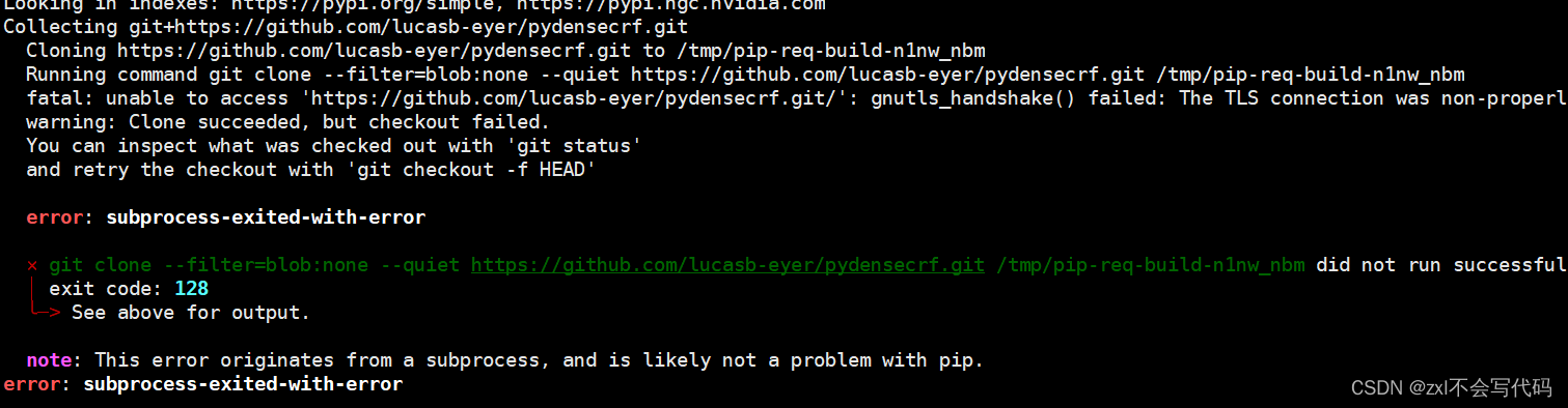 安装pydensecrf时报错error: subprocess-exited-with-error_building wheel for ...