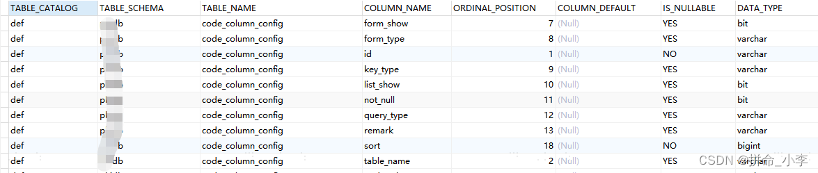 mysql通过sql查询数据库所有表名称及列信息