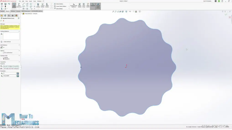 Using Equation Driven Curve tool in SOLIDWORKS for generating the profile of a cycloidal disk