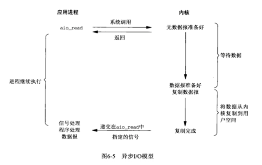 五种IO模型：同步阻塞I/O、同步非阻塞I/O、同步I/O复用模型、同步信号驱动I/O、异步I/O模型