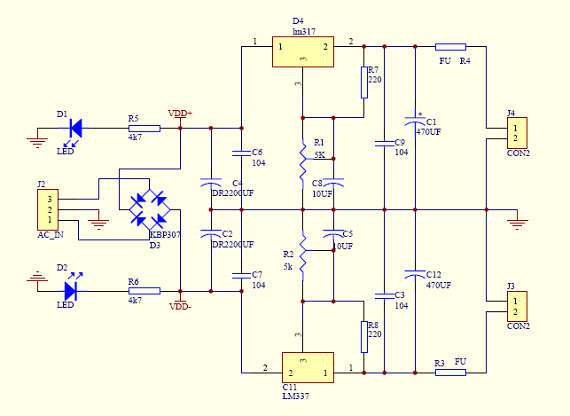 【multisim仿真】lm317 337双路输出可调直流稳压电源电路 Csdn博客